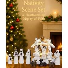 MChristmas Nativity Figurine Decorations 14Pcs Modern White Holy Family Manger Scene Tabletop Nativity Set Centerpieces Figurines For Christmas Indoor Decor Xmas Religious Holiday Collection Gifts10 - 如圖 - 查看 2