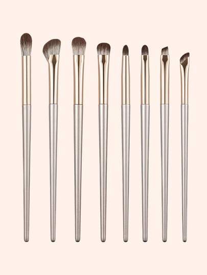 8pcs Champagne Gold Eyeshadow Brush Set, Soft Bristle Makeup Brush Set, Eye Makeup Brushes, Beginner Nose Shadow Blending Brush, Delicate Eyeliner Brush, Fine Pointed Eyebrow Brush, Makeup Tools Set