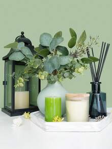 MEHELANY 50 片混合绿桉树叶茎，假植物房间装饰，散装人造桉树叶，喷雾仿椭圆形桉树叶，带白色种子茎，适合春夏季节，DIY 花环，婚礼花束装饰，婚礼布置，伴娘手花装饰，绿叶装饰