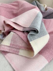 1pc Fall Winter Women Elegant Vintage Multi Color Plaid Stripe Faux Cashmere Scarf/Shawl,With Tassels,Unisex Winter Warm Casual Thick Style Neck Scarf For Dress - Pink - View 3