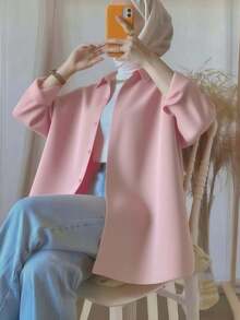 Women's Minimalist Casual Shirt Solid Button Down Long Sleeve Shirt Collar Elegant Top For Spring Fall Winter