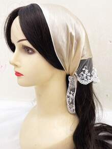 1pc Khaki Solid Color Fabric Lace Triangular Scarf, Versatile Headwear, Headband, Daily Use Fall Hair Accessories Autumn Women Bandana Sport Yoga Workout Winter Hair Band For Vacation Outfits Woman