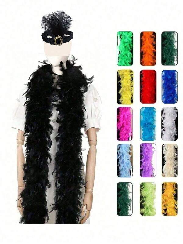 1PC Man-Made Colorful Feather Boas Boa For Women For Dancing Wedding Party Halloween,Stage Decoration Holiday Party Headwear Accessories Clothing Accessories, ,Scarf Decoration, Suitable For Birthday Party, Halloween, Christmas, Horse Racing, Tea Party, New Year's Eve, Concert And Home Decor, Dance Wedding, Stage Performance, Carnival Costume And Accessories, Party Supplies,Ideal Choice For Gifts