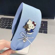 Sanrio Sanrio Hello Kitty Plaid Plaid Hairbands Damskie retro, pasujące akcesoria do włosów Słodki, studencki styl Modna i świeża szeroka opaska do włosów Prezent na Walentynki Codzienne noszenie Hello Kitty Kuromis Cinnamorolls My Melodys Pochaccos Pom Pom Purins (niektóre części mogą być losowe), obręcz do włosów