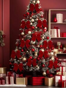 12 pezzi Fiocchi in velluto rosso vino da 6 pollici, fiocchi regalo rustici per corona natalizia, fiocchi in velluto vintage per decorazioni natalizie, ornamenti per albero di Natale, ghirlande, fai da te, confezioni regalo e decorazioni