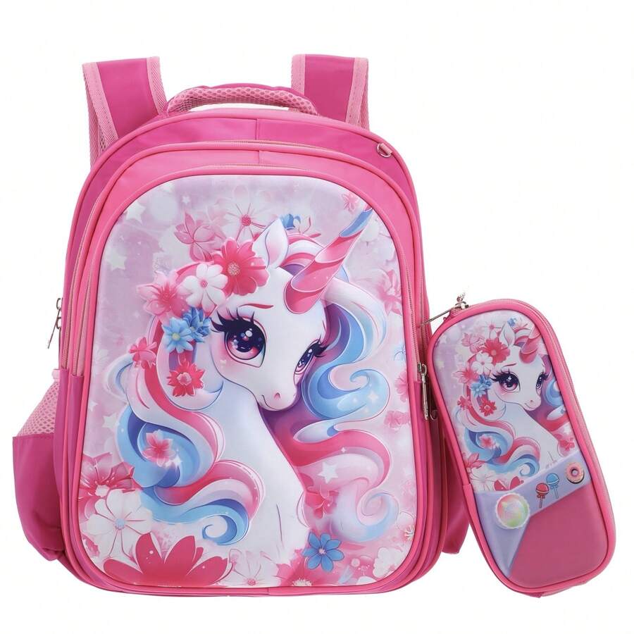 Multineos Comercial Bolsa Escolar Com Estojo Meninos/Meninas ultra Leve À Prova D'água Infantil 1-3-6 - Pink - Visão 1