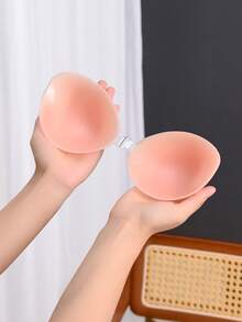 1 Pair Apricot & Pink 2 Color Options Sticky Backless Strapless Bra, Reusable Soft Silicone Bra With Nipple Cover, Oval Yoga Running Sports Party Swimming Chest Fixing Gather Lift Function Silicone Material, Super Strong Silicone Invisible Bra, Wedding Bra, Women Summer Underwear