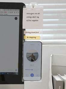 [Modern Desk Notepad] Multifunctional Desk Notepad With Side Clips And Scale, Modern Desk Accessory, Computer Screen And Phone Holder, Office Supplies - White, Notepads, Schedule Reminders - Multicolor - View 3