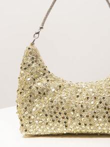 Elegant Sequin Shoulder Bag, Floral Bag, Bridal Party, Sequin Bag, Prom Bag, Prom Accessories, Premium Style Handbag, Wedding Items, Bag For Women Elegant (Pattern Random) - Gold - View 5
