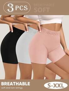 MIOTAN 3条装女士中腰三角裤，弹性柔软透气无缝设计，全包覆优雅，防走光，防卷边 - 彩色 - 查看 2