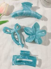 4 pezzi Fermagli per capelli quadrati in materiale ABS, stile boho dolce, colore azzurro cielo, con fiori e fiocchi, adatti per spiaggia, autunno, moda, accessori per capelli eleganti, per vacanze e outfit invernali da donna - Multicolore - Visualizzare 4