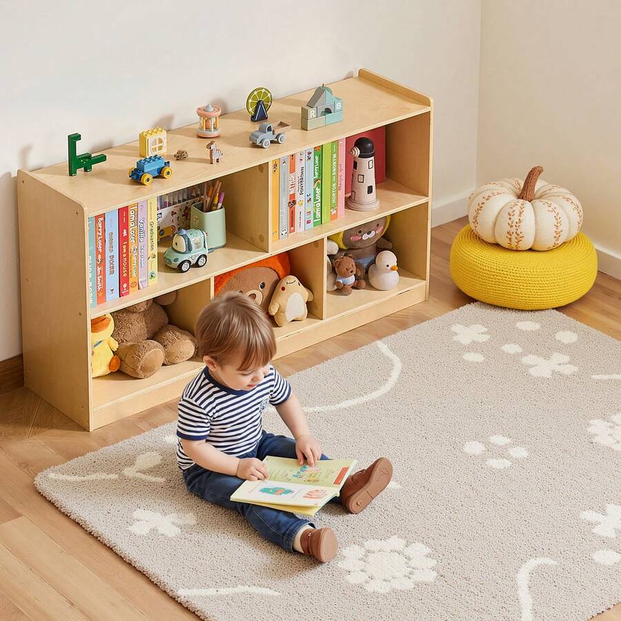 Montessori Bookshelf, 45 In Width Toy Storage Organizer, 5-Section Kids Display Storage Cabinet, Daycare Furniture, Kids Bookshelf For Bedroom, Nursery, Living Room, Entryway, Preschool, Brown - Grid Wooden 41-50inch Light Brown - 查看 1