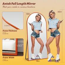 Furnbar Arch Floor Mirror, 58"X19" Full Length Mirror - Freestanding Full Body Mirror With Stand For Bedroom Or Living Room,Amber,Lavender,Persimmon,Pistachio,Sapphire - trái cam - Xem 6