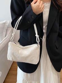 Túi xách nữ đa năng hình lưỡi liềm bằng vải nhung trơn màu thời trang, túi xách, túi đi biển, túi vải nhung thường ngày, túi đựng điện thoại - Màu be - Xem 8