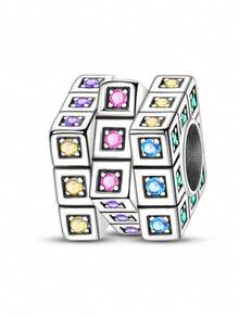Silver Plated Charms Hollow Heart To Heart Purple Zirconia Lotus Mother And Daughter Embrace Stars Moon Cross Rubik Cube Colorful Zirconia Rubik Cube Hollow Heart Beads Cute And Colorful Heart-Shaped Puzzle Design Series Beads Charm Fit Original Bracelet Charm Beads Necklace Diy Female Jewelry