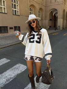 pull décontracté à col en V avec bloc de couleurs Digit 23 pour femmes HoloChill, nouveau Top polyvalent d'été décontracté - Blanc - Voir 5