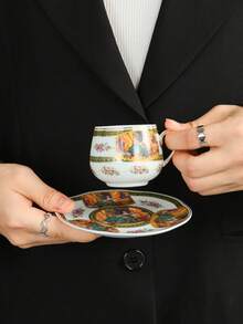 1 Set Elegant High-End Ceramic Coffee Cup & Saucer, Petite Bone China Cup & Saucer, Suitable For Home, Club, Coffee Shop, Gift