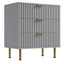 Meiyiu 3 Drawer Dresser For Bedroom, Fluted Modern Nightstand With Deep Drawers, Chest Of Drawers With Wide Top, Wooden Dresser Organizer, Side Table For Living Room, Hallway, Kids Room - 灰色 - 查看 9