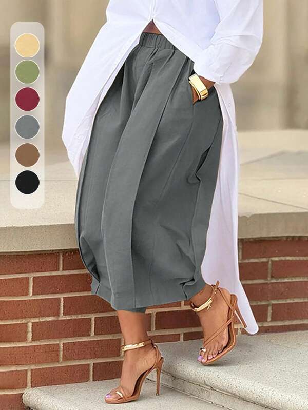 Women's Casual Wine Red Wide Leg Pants With Elastic Waist And Pockets - Stylish And High-Quality Relaxed Fit Trousers,Fall Clothes For Women