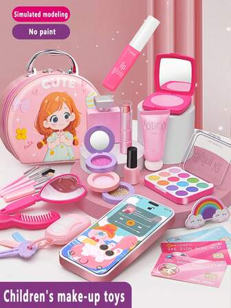 Girls' Simulated Makeup Accessories Makeup Toys Princess Bag Pretend Play Girl Makeup Set Box Can Not Be Smeared Makeup Toys Children's Accessories Holiday Gifts Not Real Makeup