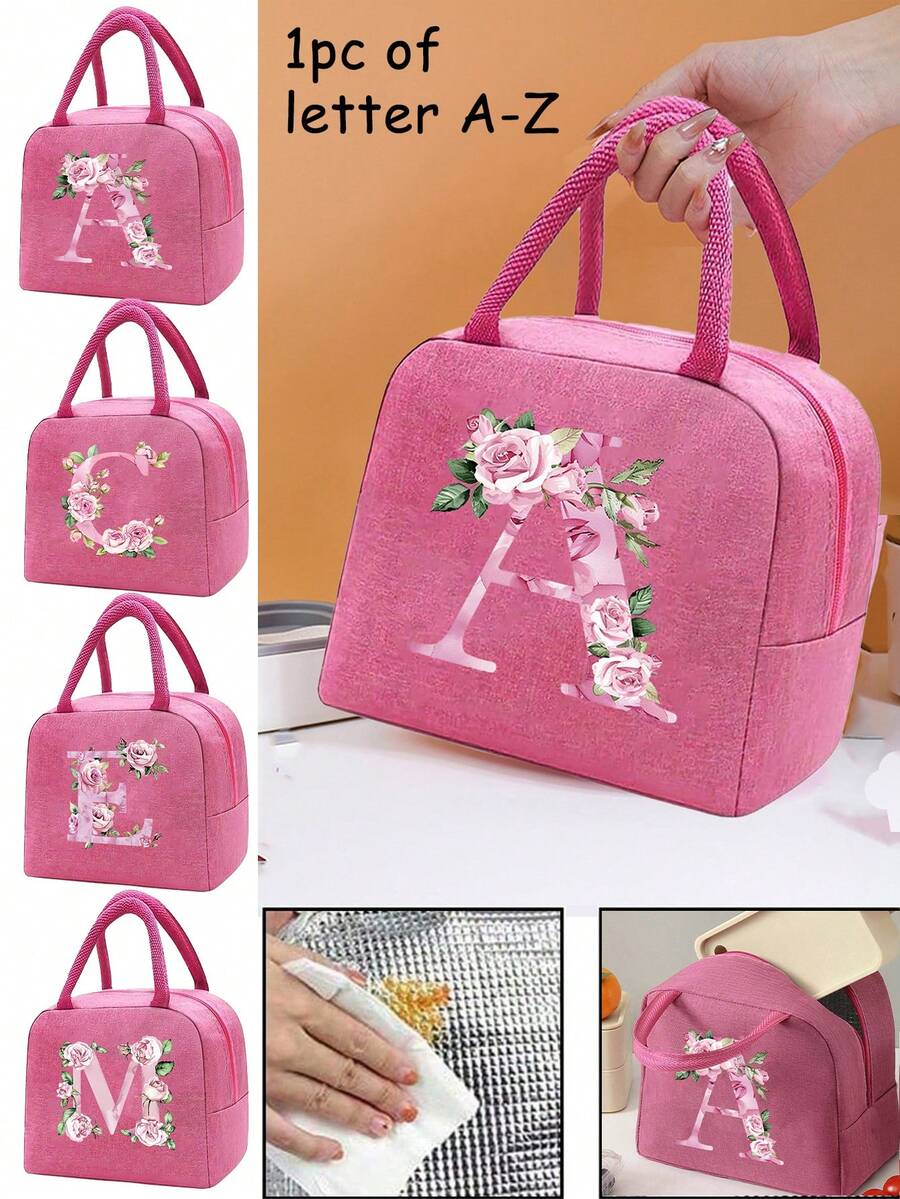 Borsa termica per il pranzo rosa, borsa frigo per bambini/adulti, borsa a tracolla, lunch box, ghiaccio, borsa termica per picnic, lunch box con motivo floreale alfabeto A-Z, borsa organizer per il pranzo in tela leggera e portatile, adatta per il ritorno a scuola, aula, università, ufficio, campeggio e picnic, forniture scolastiche, organizzazione cucina, accessori cucina, borsa per il pranzo, lunch box da donna, borsa da viaggio per il pranzo impermeabile - Multicolore - Visualizzare 1