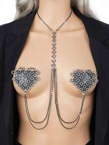 1 miếng dán ngực đính đá lấp lánh dành cho nữ, kiểu vòng cổ choker gợi cảm, dây đeo thân bằng silicon tự dính, có thể tái sử dụng, dùng cho các buổi tiệc rave. - Nhiều màu - Xem 7
