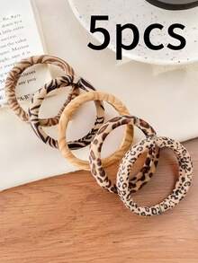 5条高弹力豹纹发圈，女士复古发绳马尾辫发饰发圈马尾辫发绳，橡皮筋，动物纹头饰 - 多色 - 查看 16