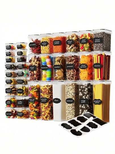 6/15/24pcs storage containers,Complete food storage containers with LIDS, clear food jars, moisture-proof sealed crisper for cereals, rice, pasta, tea, nuts and coffee beans, plastic food storage jars, home kitchen serving items