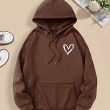 Romwe Embroidered Heart-Shaped Sweatshirt, Casual Geometric Printed Sweatshirt, Long-Sleeved Hooded Pullover For Men And Women, Soft And Light Stretch Polyester, All-Season Beach Sweatshirt With Pockets - A Gift For Men/Girlfriends! - White - View 4