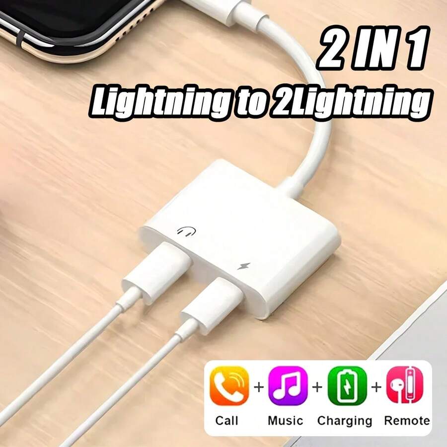 2-In-1 Lightning To 2 Lightning Headphone & Charging Cable Adapter, Compatible With IPhone 14/13/12/11/Pro/Pro Max/Mini/Xs Max/XR/X, IPad