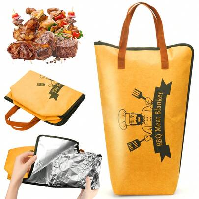 5-Layer Large Barbecue Blanket With Wide Opening And Zipper, Reusable Smoked Meat, Barbecue Warm Bag, Insulated Meat Still Bag, Suitable For Breast/Beef/Turkey, A Gift For Barbecue Lovers