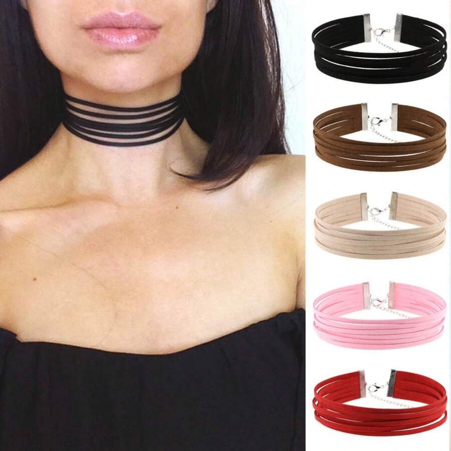 Dây chuyền choker nhung 1/2/5/10 lớp, Dây chuyền nhung nữ, Dây chuyền nhung phong cách Punk, Dây chuyền choker phong cách Gothic tối giản, Dây chuyền nữ, Dây chuyền xương đòn, Trang trí tiệc, Thích hợp cho đeo hàng ngày, dự tiệc, cosplay - Nhiều màu - Xem 1