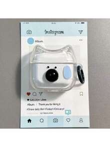 1 件透明 3D 蝴蝶结猫 Apple 蓝牙耳机盒带吊坠，兼容 Apple Pro 1/2/3/Pro 2/4（不含耳机） - 無色 - 查看 6