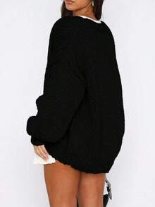 Women's Fall Open Front Cardigan Sweaters Long Sleeve Loose Fit Chunky Knit Outerwear  Casual Outfits - màu đen - Xem 2