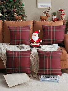 1/2/4pcs Pillow Case Set, Soft Decorative Cushion Cover, Linen Pillowcase, Bedding, Red & Green Plaid Pattern Pillow Covers, Zipper Closure, Suitable For Sofa, Bench, Bedroom, Living Room Decor - Multicolor - View 9