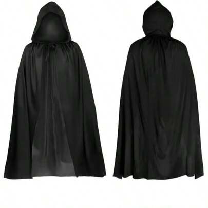 1pc Halloween Cosplay Costume Death Reaper Hooded Cape Cloak, Horror Black Robe, Christmas