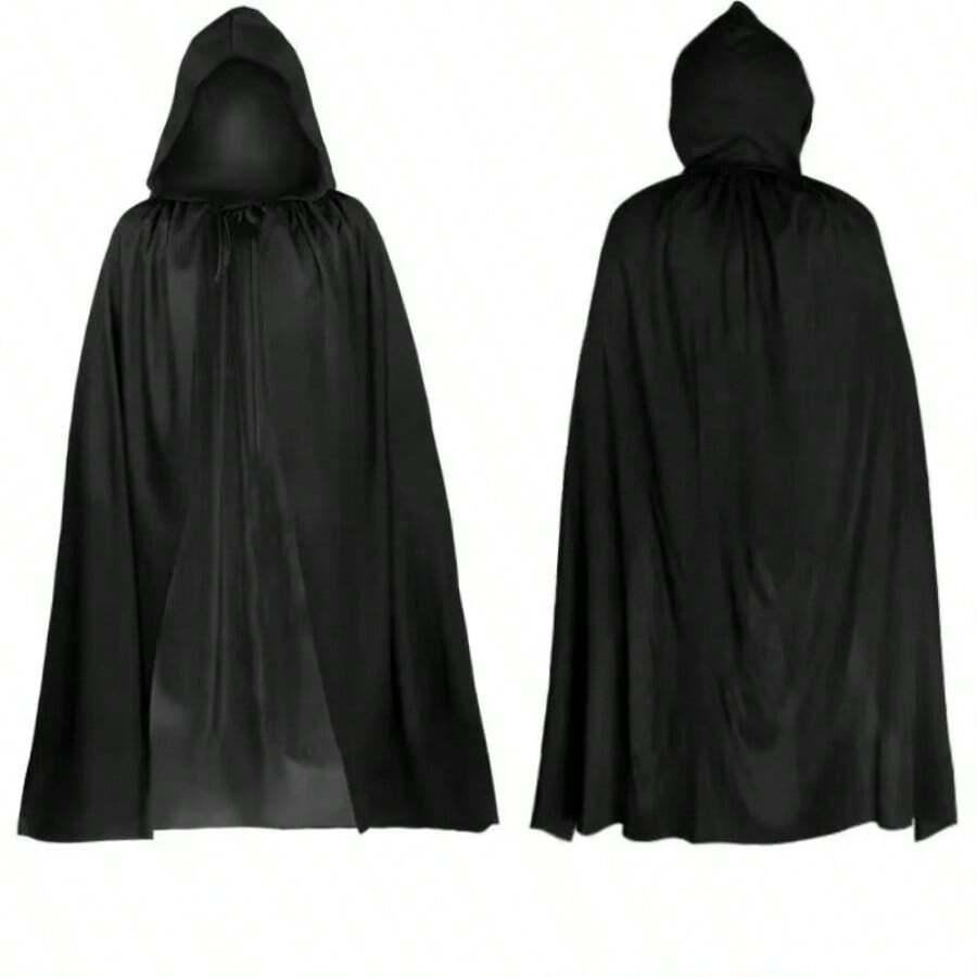 1pc Halloween Cosplay Costume Death Reaper Hooded Cape Cloak, Horror Black Robe, Christmas