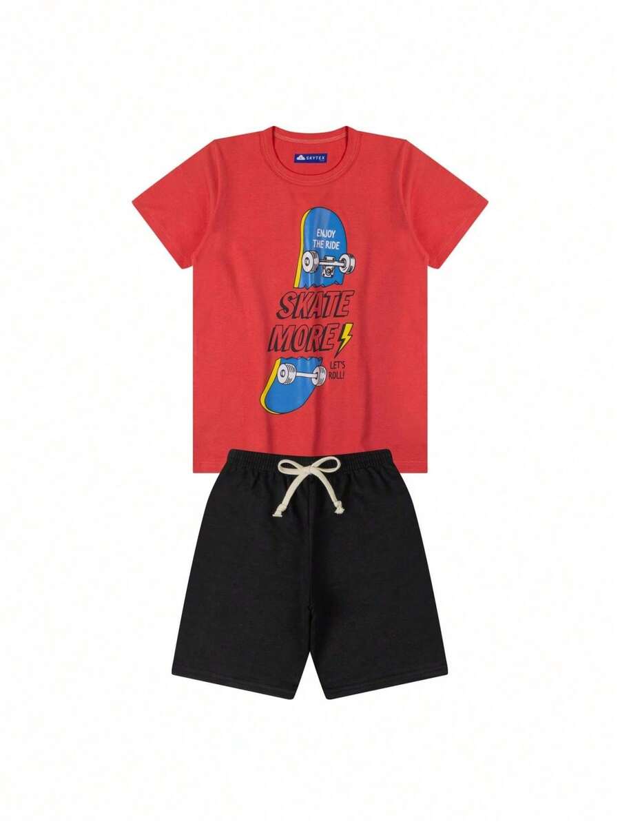 Boys' Set: T-Shirt With Bermuda Shorts - Coral Skate - 珊瑚粉 - 查看 1