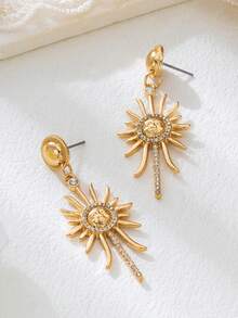 时尚日常经典金属太阳花女士耳环（无礼盒） - 金黃色 - 查看 3