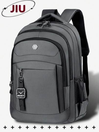 男士多隔层尼龙字母印花背包，可装15.6英寸笔记本电脑，多口袋轻便书包，大容量旅行包，便捷通勤背包，多功能背包，适合学生、中小学生、商务旅行、旅游、日常通勤、户外运动、节日和生日礼物