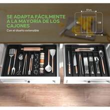 Organizador de cubiertos expandible  para cajón de cocina, bandeja con 8 divisores de plástico para artículos - Negro - Ver 6