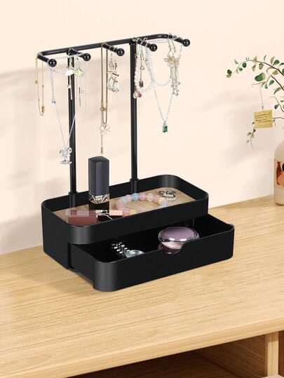 2-Tier Jewelry Organizer With Pull-Out Drawer & Display Stand, Elegant Tabletop Vanity Storage For Necklaces, Braceings, Earrings, Rings, And Accessories, Chic Entryway Key Holder, Perfect For Holiday Gifting & Everyday Glamour