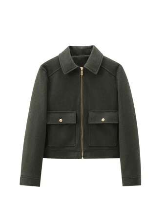 女士柔软外套，新款秋冬女士拉链短款外套，长袖口袋飞行员夹克