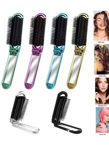 1pc Portable Folding Air Cushion Comb With Integrated Makeup Mirror, Compact Travel Hair Brush For Ladies Daily Use & On-The-Go Styling