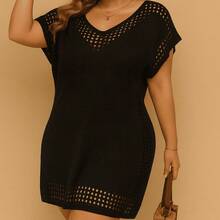 Plus Size Beach Cover-Up Large Swimwear Beach Cover-Up Fashion Knit Plus Size - Black - View 1