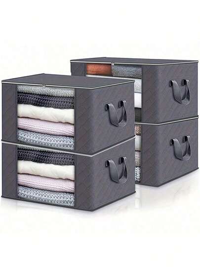 4pcs Storage Bag, Quilt Storage Bag, Transparent Window Clothes Organizing Bag, Clothes Packing For Moving, Dust-Proof Thick Quilt Bag