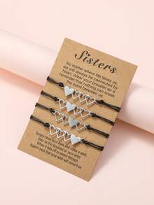 2/3/4/5/6pcs Stainless Steel Heart Shaped Sibling Bracelets Set, Minimalist Handmade Braided Friendship Bracelets, Party Gifts - Multicolor - View 17