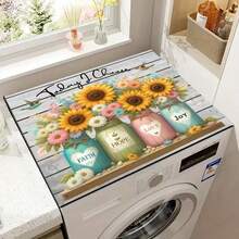 1pc Vibrant Floral Washing Machine Cover Mat - Quick-Dry, Absorbent, Non-Slip Decorative Laundry Room Mat For Top Of Washer/Dryer, Laundry Room Mat | Decorative Laundry Mat | Quick Dry Mat, Laundry Room Decor