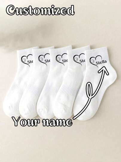 1pc Custom Socks, Custom Sports Socks, Mid-Tube Socks, Text Customization, Customizable Name And Personalized Text, With Love Decorative Elements, Three Colors To Choose From, Solid Color Mid-Tube Socks, Korean Fashion Socks