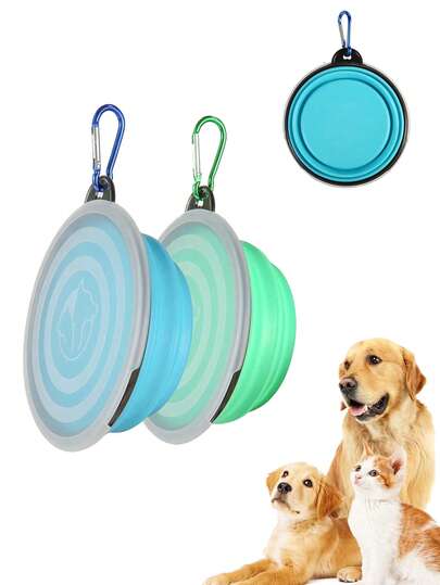 1/2 Pcs Collapsible Bowl With Cover Lids,2 Packs Dog Travel Bowls Portable Foldable Cat Water Dish Bowl For Pets Walking Parking Camping